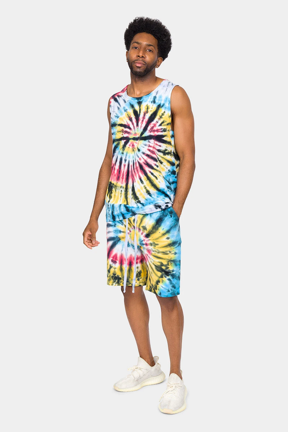 Swirl Tie Dye Cotton Tank Top Shorts Set 1 Swirl Tie Dye Cotton Tank Top Shorts Set