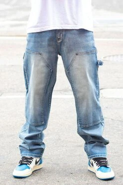 Men's Carpenter Washed Baggy Denim Jeans -Victorious 0004 DL1478 INDIGO 5