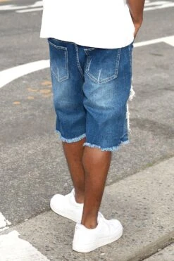 Men's Distressed Illusion Denim Shorts (New Colorway) -Victorious 0005 DS2047 INDIGO 6