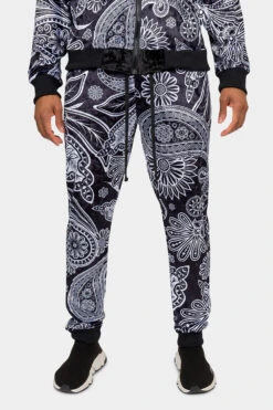 Floral Paisley Velvet Velour Track Suit -Victorious 0005 ST850 BLK 6