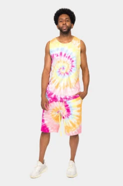 Pastel Contrast Swirl Tie Dye Cotton Tank Top Shorts Set -Victorious 0006 JS58 TT88 PST 1