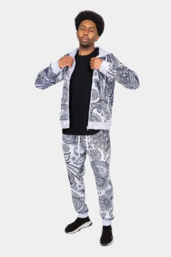 Floral Paisley Velvet Velour Track Suit -Victorious 0006 ST850 WHT 1