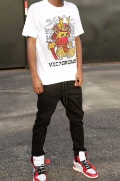 Men's Samurai Bear Graphic T-Shirt -Victorious 0006 TS7516 WHT 3