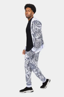 Floral Paisley Velvet Velour Track Suit -Victorious 0007 ST850 WHT 2