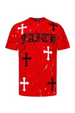 Men's Paint Splatter Faith Rhinestone Graphic T-Shirt -Victorious 0007 TS7495 RED 1