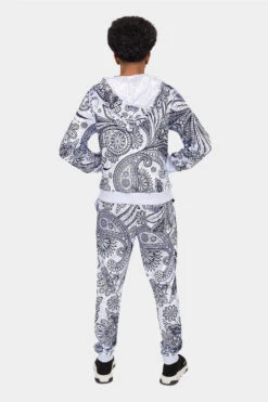 Floral Paisley Velvet Velour Track Suit -Victorious 0008 ST850 WHT 3