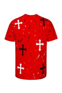 Men's Paint Splatter Faith Rhinestone Graphic T-Shirt -Victorious 0008 TS7495 RED 2