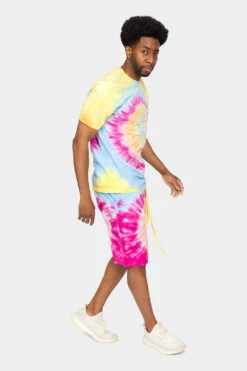Pastel Contrast Swirl Tie Dye Cotton Shirt Shorts Set -Victorious 0009 JS58 TS7418 PST 4
