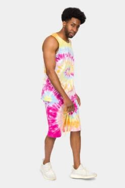 Pastel Contrast Swirl Tie Dye Cotton Tank Top Shorts Set -Victorious 0009 JS58 TT88 PST 4