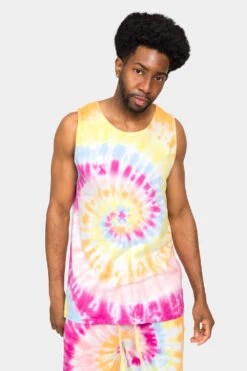 Pastel Contrast Swirl Tie Dye Cotton Tank Top Shorts Set -Victorious 0010 JS58 TT88 PST 5