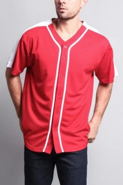 Men's Two Tone Baseball Jersey -Victorious BJ38 RWT 5