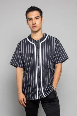 Pin Striped Baseball Jersey -Victorious BJ44 BLK 1