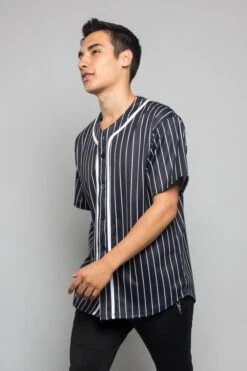 Pin Striped Baseball Jersey -Victorious BJ44 BLK 2