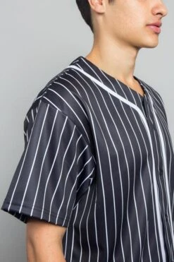 Pin Striped Baseball Jersey -Victorious BJ44 BLK 4