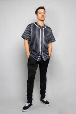 Pin Striped Baseball Jersey -Victorious BJ44 BLK 5