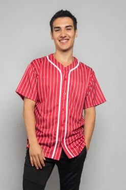 Pin Striped Baseball Jersey -Victorious BJ44 RED 1