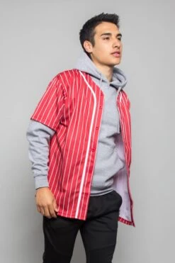 Pin Striped Baseball Jersey -Victorious BJ44 RED 2