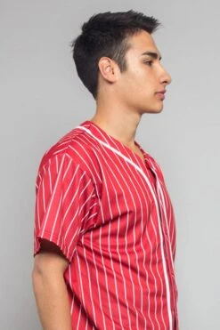 Pin Striped Baseball Jersey -Victorious BJ44 RED 4