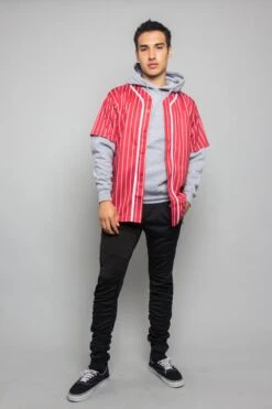 Pin Striped Baseball Jersey -Victorious BJ44 RED 5