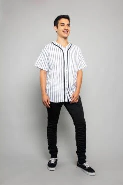 Pin Striped Baseball Jersey -Victorious BJ44 WHT 5