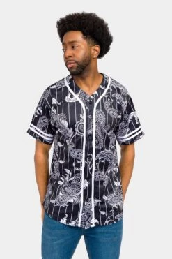 Essential Pinstripe Bandana Paisley Baseball Jersey 35 Essential Pinstripe Bandana Paisley Baseball Jersey -Victorious BJ51 BLK 1