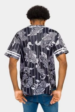 Essential Pinstripe Bandana Paisley Baseball Jersey 37 Essential Pinstripe Bandana Paisley Baseball Jersey -Victorious BJ51 BLK 3