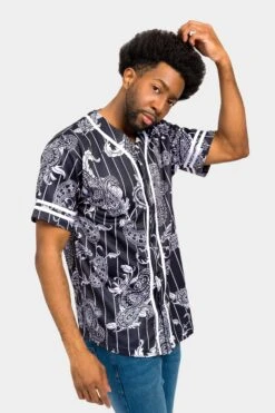 Essential Pinstripe Bandana Paisley Baseball Jersey 38 Essential Pinstripe Bandana Paisley Baseball Jersey -Victorious BJ51 BLK 4