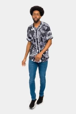 Essential Pinstripe Bandana Paisley Baseball Jersey 39 Essential Pinstripe Bandana Paisley Baseball Jersey -Victorious BJ51 BLK 5