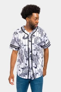 Essential Pinstripe Bandana Paisley Baseball Jersey 30 Essential Pinstripe Bandana Paisley Baseball Jersey -Victorious BJ51 WHT 1