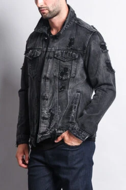 Distressed Faded Denim Jacket -Victorious DK100 BLK 2