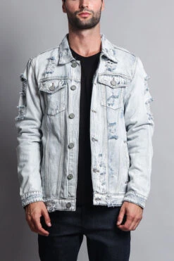 Distressed Faded Denim Jacket -Victorious DK100 LTI 1