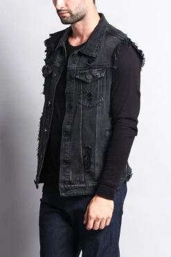 Essential Distressed Denim Vest -Victorious DK101 BLK 2