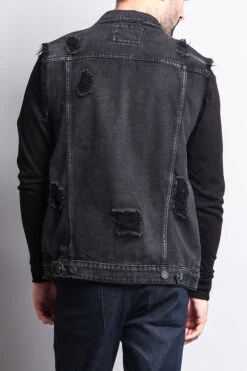 Essential Distressed Denim Vest -Victorious DK101 BLK 3
