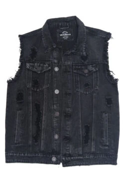 Essential Distressed Denim Vest -Victorious DK101 BLK 6