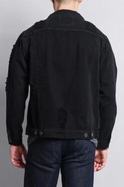 Men's Basic Ripped Jean Jacket -Victorious DK102 BLK 3