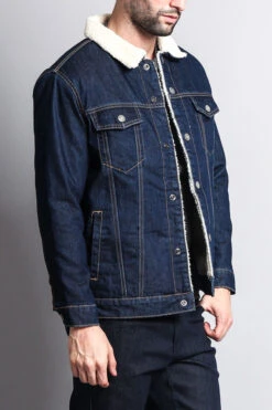 Faux Shearling Denim Jacket -Victorious DK105 BLU 3