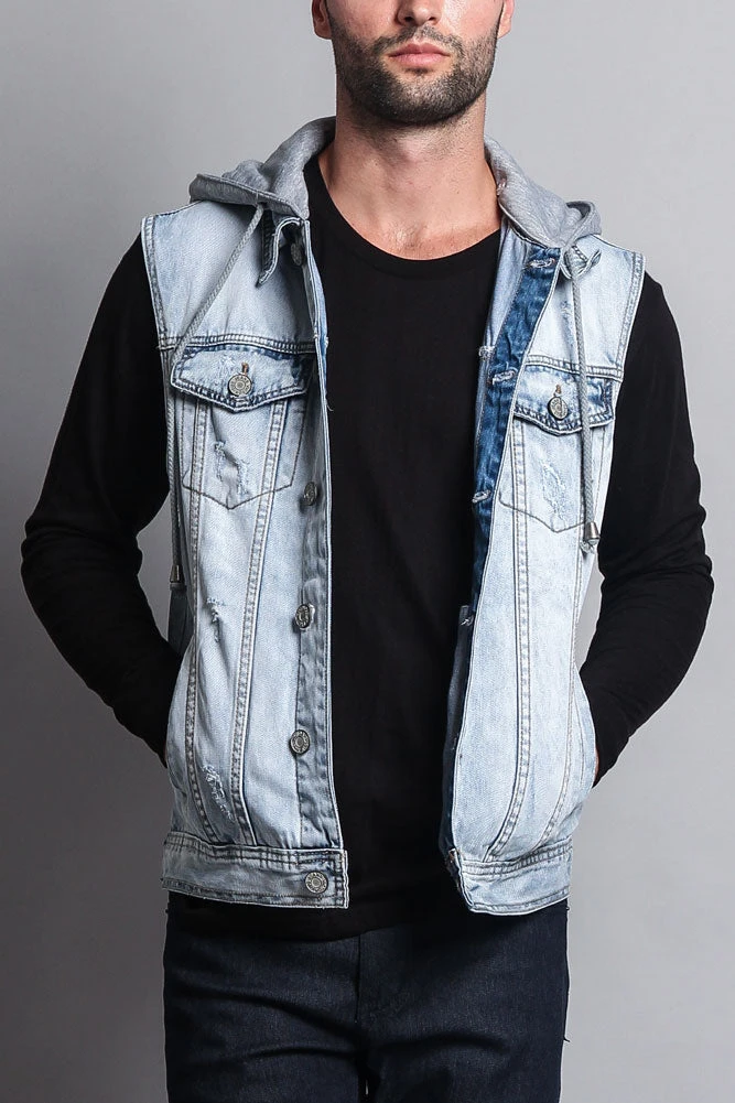 Detachable Hood Denim Vest 1 Detachable Hood Denim Vest