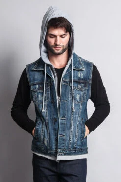 Layered Hooded Denim Vest -Victorious DK110 DKI 5