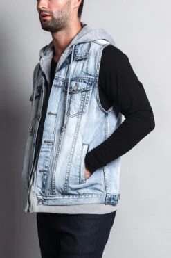 Layered Hooded Denim Vest -Victorious DK110 ICE 2