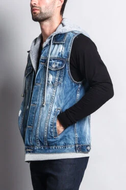 Layered Hooded Denim Vest -Victorious DK110 IND 2