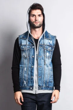 Layered Hooded Denim Vest -Victorious DK110 IND 5