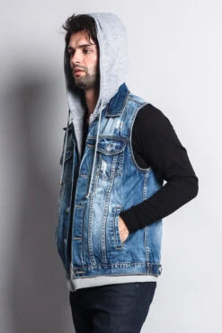 Layered Hooded Denim Vest -Victorious DK110 IND 6