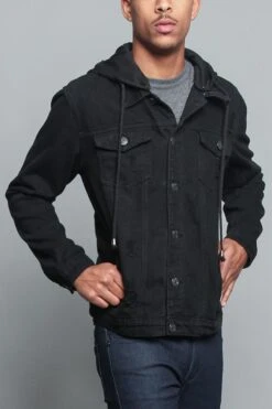 Hooded Denim Jacket -Victorious DK135 BLK 4