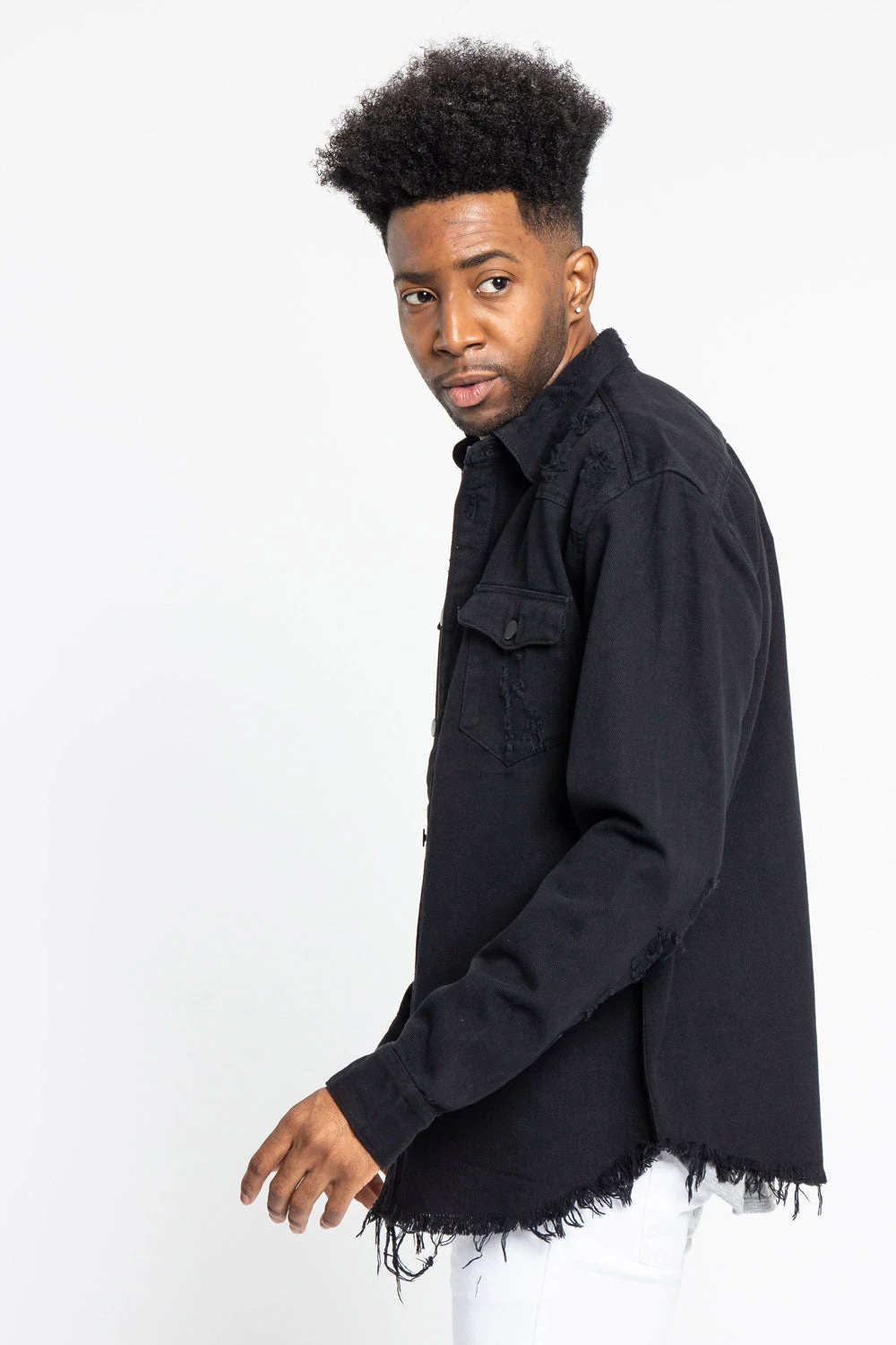 Distressed Denim Button Up Shirt Jacket 8 Distressed Denim Button Up Shirt Jacket - Image 8