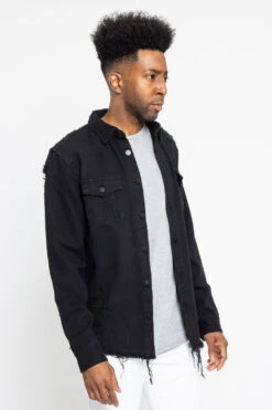 Distressed Denim Button Up Shirt Jacket 28 Distressed Denim Button Up Shirt Jacket -Victorious DK158 BLK 4 016207c7 dcb9 4172 92be eb589ae19625