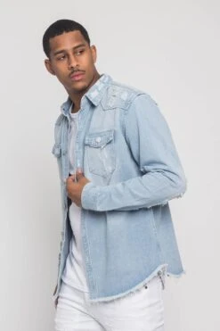 Distressed Denim Button Up Shirt Jacket 22 Distressed Denim Button Up Shirt Jacket -Victorious DK158 LTI 2
