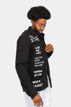 Who I Am Button Down Denim Shirt Jacket -Victorious DK195 BLK 4
