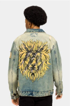 Distressed Lion Print Denim Jacket 7 Distressed Lion Print Denim Jacket -Victorious DK211 DSR 3
