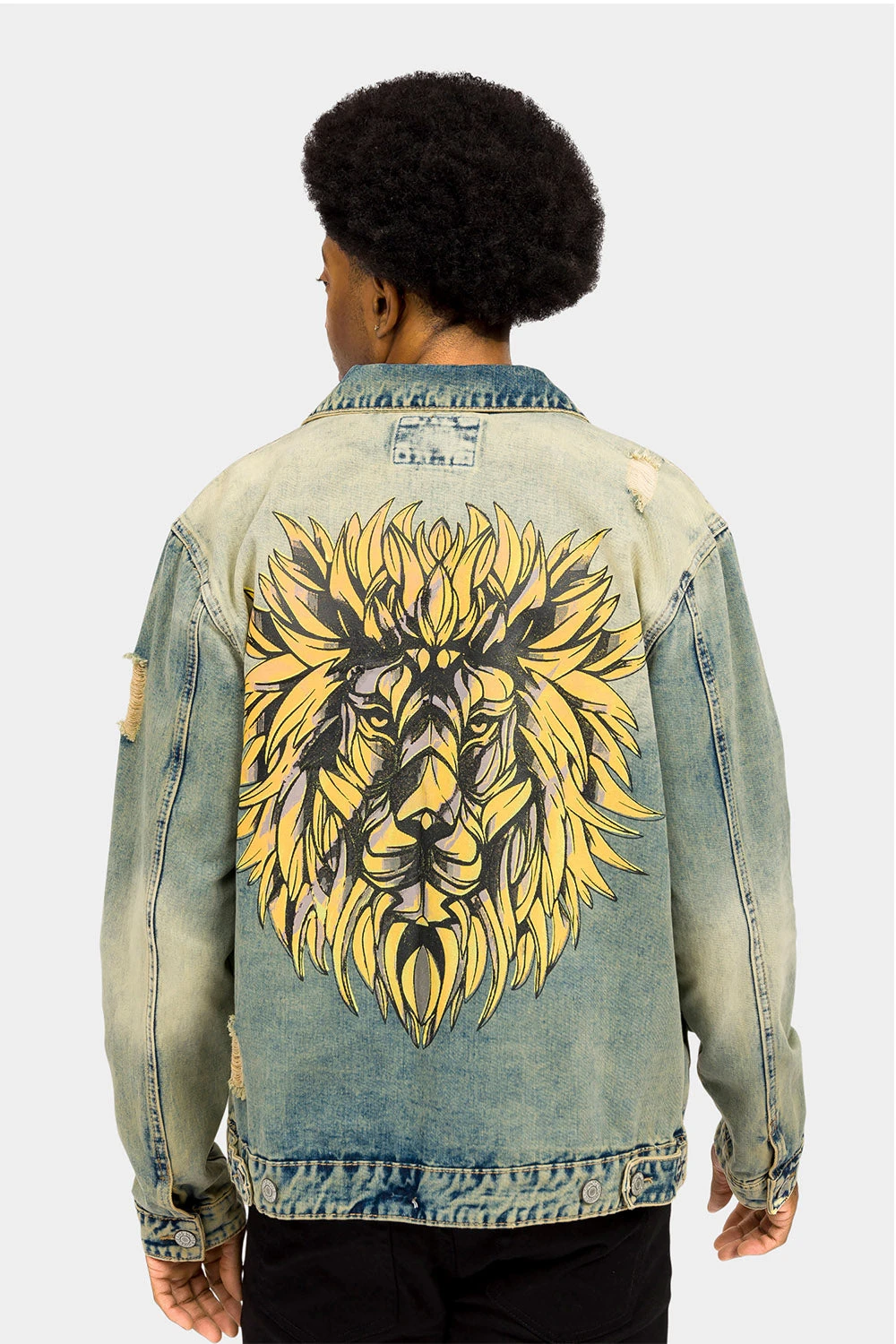 Distressed Lion Print Denim Jacket 3 Distressed Lion Print Denim Jacket - Image 3