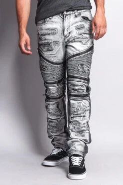 Biker Distressed Washed Slim Jeans -Victorious DL1010 BLK 5
